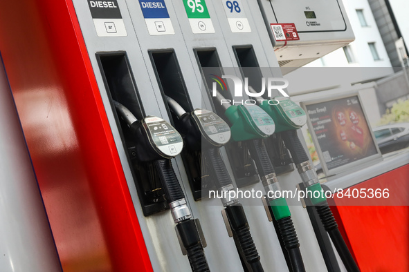 A fuel pump is seen at a petrol station in Krakow, Poland on June 15, 2022. 