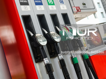 A fuel pump is seen at a petrol station in Krakow, Poland on June 15, 2022. (