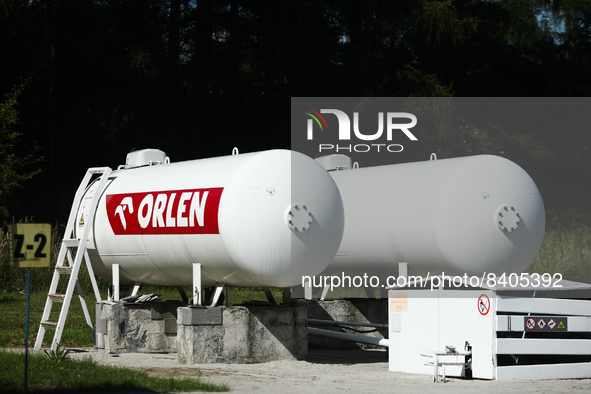 Gas tanks are seen at the Orlen petrol station in Krakow, Poland on June 15, 2022. 