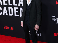 American actor Aidan Gallagher arrives at the World Premiere Of Netflix's 'The Umbrella Academy' Season 3 held at The London West Hollywood...