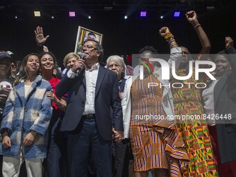 Gustavo Petro and Francia Marquez during the celebration of his victory at Movistar Center, Bogota, on june 19, 2022. (