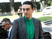 Michele Bravi arrives at the Emporio Armani fashion show during the Milan Fashion Week S/S 2023 on June 18, 2022 in Milan, Italy. (