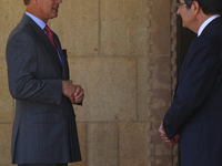 Cypriot President Nikos Anastasiadis (right) and Prince Edward, Earl of Wessex (left) chat after meeting at the Presidential Palace in Nicos...