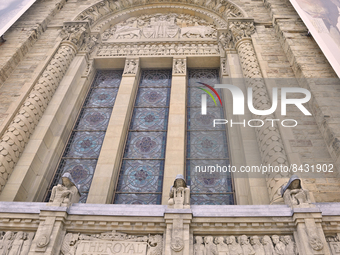 Detail of the decorative elements adorning the Royal Ontario Museum building in downtown Toronto, Ontario, Canada, on July 20, 2022. The Roy...