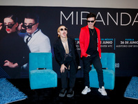 Juliana Gattas and Ale Sergi from the Argentinian duo 'Miranda' pose for photos during a press conference to promote their  tour 'Souvenir'...