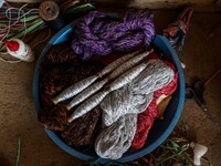 Yarns are seen at the traditional weaving workshop at Troso village in Jepara, Central Java Province, Indonesia on June 21, 2022. Textile ma...