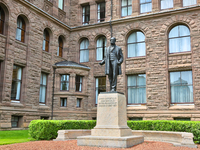 Statue of John Sandfield Macdonald, who was the first premier of Ontario from 1867 to 1871, outside the Ontario Legislative Building in Toro...