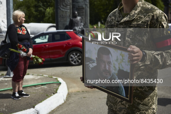 Funeral ceremony of Ukrainian serviceman and politician Oleh Kytsyn on Independence Square in Kyiv, Ukraine, June 22, 2022. Kitsyn, a politi...