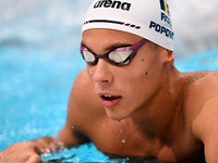 David Popovici of Team Romania prepares to compete in the Men's 100m Freestyle Final on day five of the Budapest 2022 FINA World Championshi...