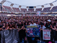 Fans of the singer Vasco Rossi before the concert in Bari at the San Nicola stadium on June 22, 2022.
Italian singer Vasco Rossi performs d...