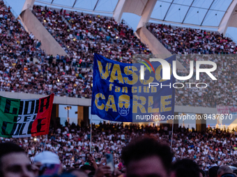 Fans signs of the singer Vasco Rossi before the concert in Bari at the San Nicola stadium on June 22, 2022.
Italian singer Vasco Rossi perf...
