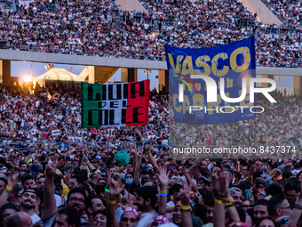 Fans signs of the singer Vasco Rossi before the concert in Bari at the San Nicola stadium on June 22, 2022.
Italian singer Vasco Rossi perf...