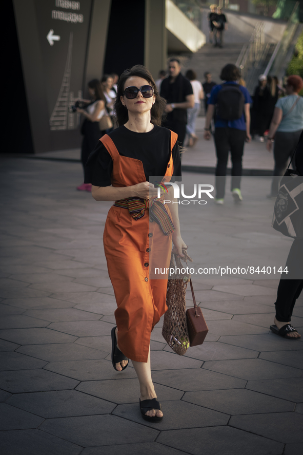 Street Style at AKHMADULLINA fashion show Moscow Fashion Week 23 June 2022, Moscow, Russia 