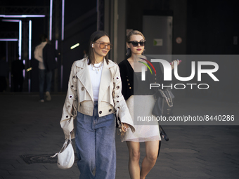 Street Style at AKHMADULLINA fashion show Moscow Fashion Week 23 June 2022, Moscow, Russia (
