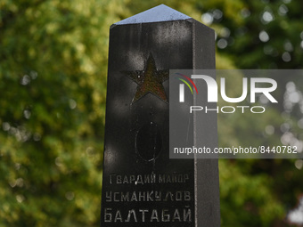 A view of the Red Army star on the memorial monument, in the Soviet Army cemetery in Rzeszow. On Thursday, June 23, 2022, in Rzeszow, Podka...