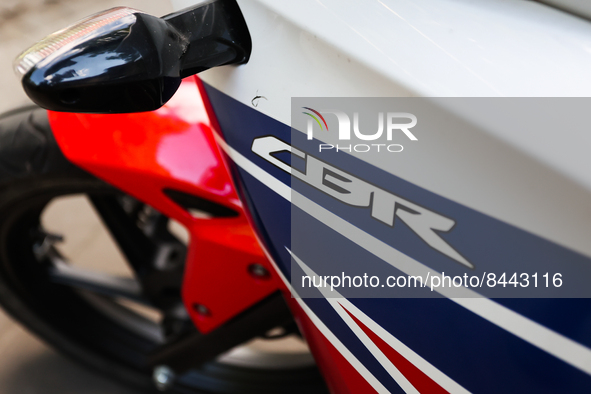 CBR logo is seen on a motorcycle in Krakow, Poland on June 23, 2022. 