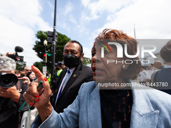 Congresswoman Maxine Waters (D-CA) speaks with reporters after a large number of Congresswomen came to the Supreme Court vowing to fight for...