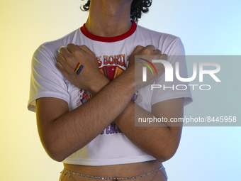 Alejo Sol, 23, gay, poses during a photoshoot on June 23, 2022 in San Salvador, El Salvador. Every month of June, Pride month is celebrated,...