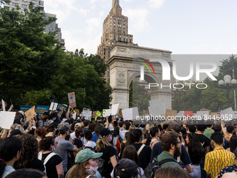 Thousands gather in Washington Square Park during a protest against the Supreme Courts decision to overturn Roe V. Wade on Friday June 24, 2...