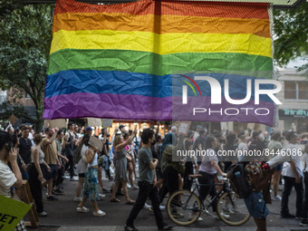 Protestors march to Union Square during a protest against the Supreme Courts decision to overturn Roe V. Wade on Friday June 24, 2022 in New...