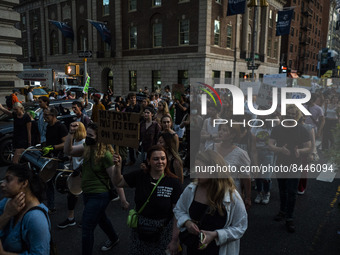 Protestors march during a protest against the Supreme Courts decision to overturn Roe V. Wade on Friday June 24, 2022 in New York, NY. The c...