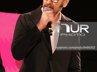 Marco Giallini participates in the second evening of the 68th edition of the Taormina Film Fest in the wonderful setting of the ancient thea...