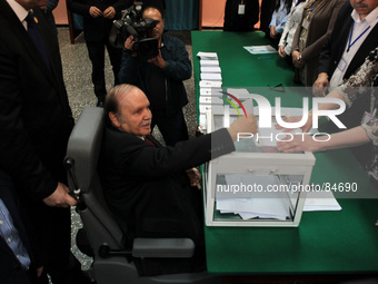 President Abdelaziz Bouteflika casts his vote in a polling centre in El
Biar suburb, in upper Algiers, on April 17, 2014. Algerians headed t...