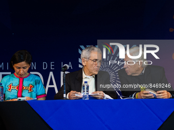 President of the Truth Commission Francisco de Roux and members of the Truth Commission give a press conference after the presentation of th...