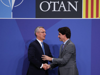 NATO Secretary General Jens Stoltenberg and Prime Minister of Canada Justin Trudeau during the  welcome ceremony of the NATO Summit in Madri...