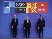 NATO Secretary General Jens Stoltenberg, Prime Minister of Italy Mario Draghi and Prime Minister of Spain Pedro Sanchez during the welcome c...