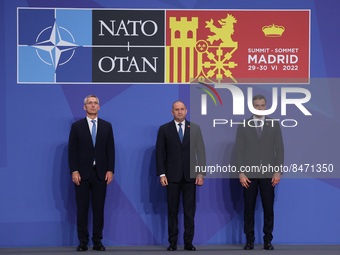 NATO Secretary General Jens Stoltenberg, President of Bulgaria Rumen Radev
and Prime Minister of Spain Pedro Sanchez during the welcome cere...