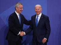 NATO Secretary General Jens Stoltenberg and President of the United States Joe Biden during the welcome ceremony of the NATO Summit in Madri...