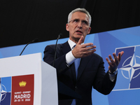 NATO Secretary General Jens Stoltenberg at the press conference during the NATO Summit in Madrid, Spain on June 29, 2022. (