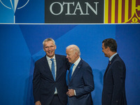 Secretary General of NATO, Jens Stoltenberg, left, and the president of the United States of America, Joe Biden, center, and the President o...