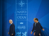 The president of the United States of America, Joe Biden, left, and the Secretary General of NATO, Jens Stoltenberg, backside, and the Presi...