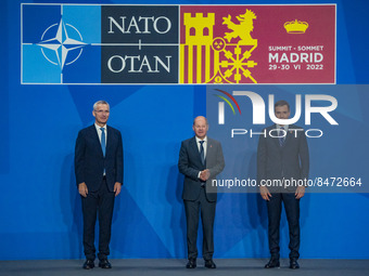 Secretary General of NATO, Jens Stoltenberg, left, the Chancellor of Germany, Olaf Scholz, center, and the president of Spain, Pedro Sanchez...