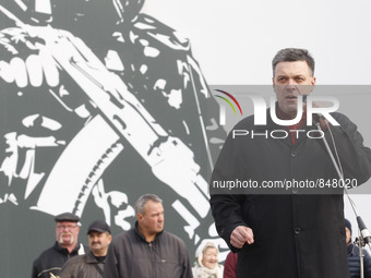 A leader of Freedom Party  Oleg Tyagnibok speak during a 