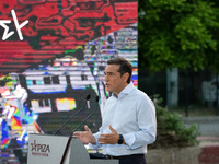 Alexis Tsipras is giving a speech about the program of SYRIZA for Housing Policy in Athens, Greece on July 5, 2022. (