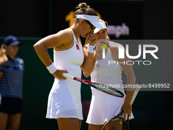 Nicole Melichar-Martinez of the United States & Ellen Perez of Australia in action during the doubles quarter final of the 2022 Wimbledo...