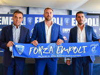 Fabrizio Corsi (president of Empoli FC), Paolo Zanetti (Head Coach of Empoli FC) and Pietro Accardi (sports director of Empoli FC) during th...
