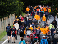 Fans arrive the circuit before practice and qualifying sessions for the Formula 1 Austrian Grand Prix at Red Bull Ring in Spielberg, Austria...