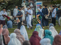 Indonesia's second largest Islamic organization perform their prayer during the Eid al-Adha celebrations in Ungaran, Central Java Province I...
