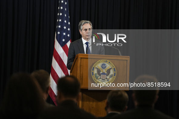 US Secretary of State Antony Blinken speaks at a press conference during his official visit to Bangkok, Thailand, 10 July 2022. 