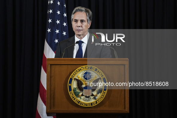 US Secretary of State Antony Blinken speaks at a press conference during his official visit to Bangkok, Thailand, 10 July 2022. 