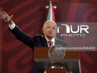 July 19, 2022, Mexico City, Mexico’s President Andres Manuel Lopez Obrador  speaks during  the Health  weekly report  at the National Palace...
