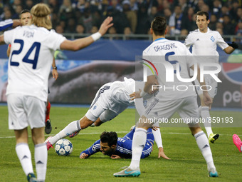 Chelsea and Dynamo players during the UEFA Champions League Group G soccer match between Dynamo Kiev and FC Chelsea at Olimpiyskiy stadium i...