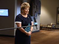 Amabassador Geraldine Bryrne Nason speaks to the press at the United Nations Headquarters on July 29, 2022 in New York City, USA. Delegates...