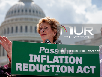 Senator Debbie Stabenow (D-MI) speaks at a press conference where Democratic Senators demanded passage of the Inflation Reduction Act.  The...