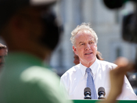 Senator Chris Van Hollen (D-MD) speaks at a press conference where Democratic Senators demanded passage of the Inflation Reduction Act.  The...