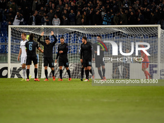 Felipe Anderson celebrates after scoring a goal 2-0 with teammates during the Europe League football match S.S. Lazio vs Rosenborg  at the O...
